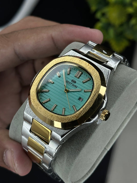 Bestwin Luxury Two-Tone Watch – Mint Green Dial with Gold Accents